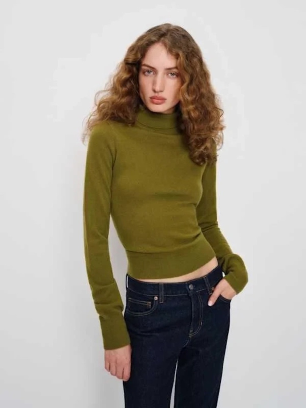 Unworn Reformation Jett Cashmere Turtleneck Sweater in Green